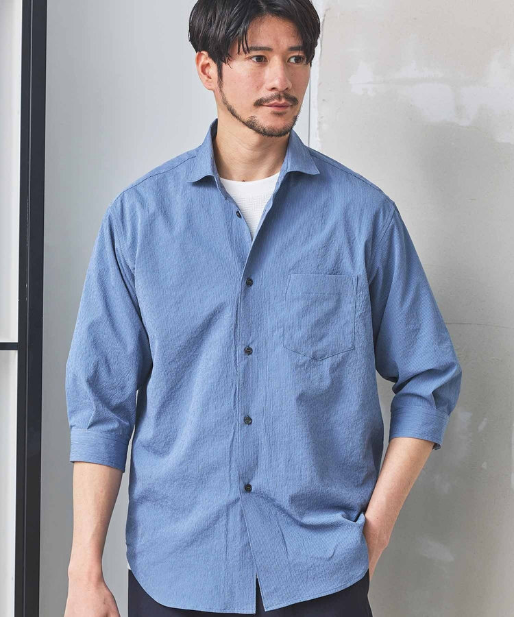 【抗菌・UVカット】ストレッチワッシャーワイドカラーシャツ