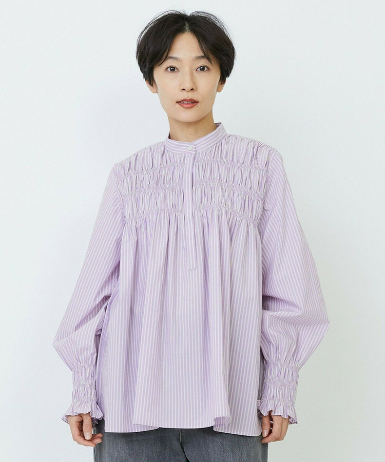 feerique タイプライターストライプシャーリングブラウス