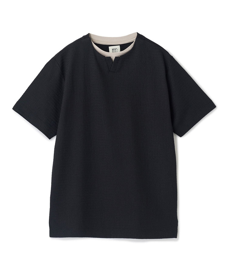 フェイクレイヤードキーネック半袖Tシャツ