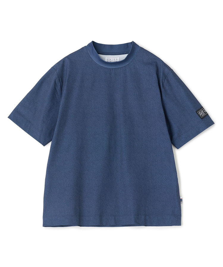 ドットメッシュプリントモックネックTシャツ＜ストレッチ・軽量・ハンドウォッシャブル・通気性＞