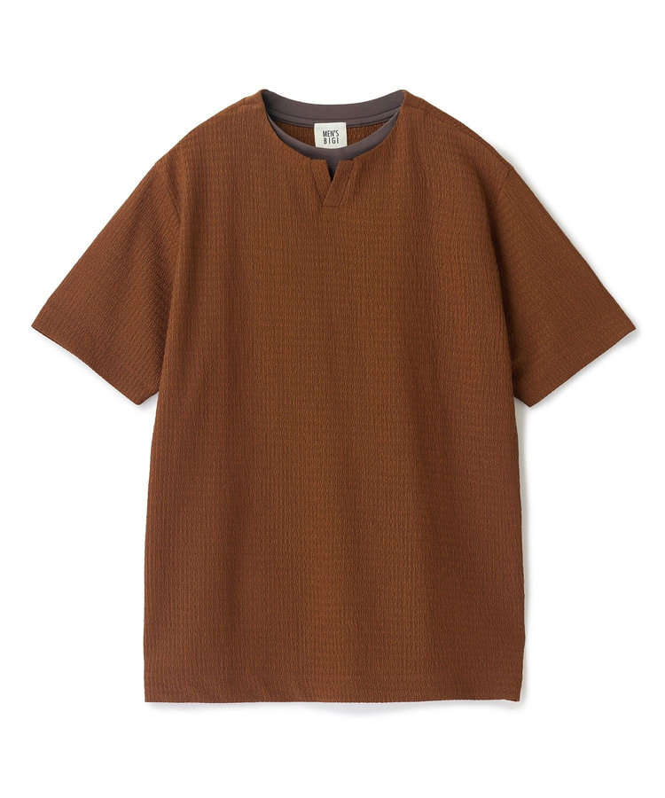 フェイクレイヤードキーネック半袖Tシャツ