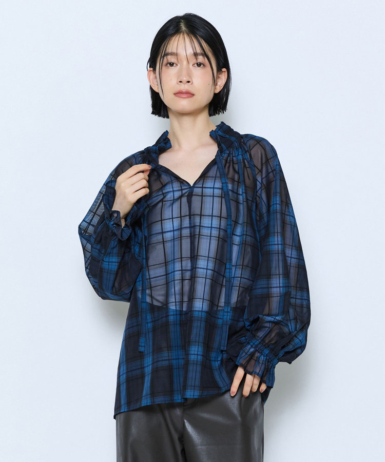 feerique シアーチェックボウタイブラウス