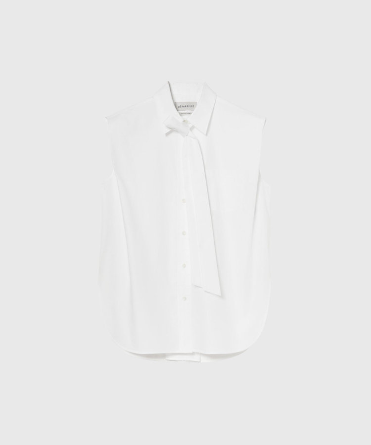 COTTON TWILL SLEEVELESS BOW BLOUSE / コットンツイルスリーブレスボウブラウス