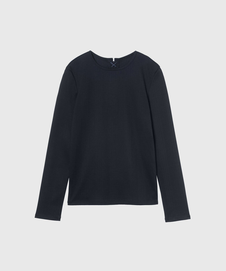 RIB BACK LACE UP CREW NECK TOPS / リブバックレースアップクルーネックトップス