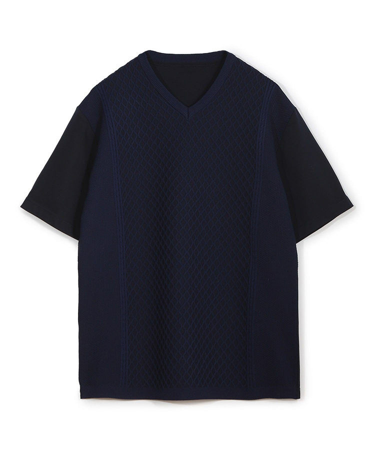 サマーニットコンビVネック半袖Tシャツ