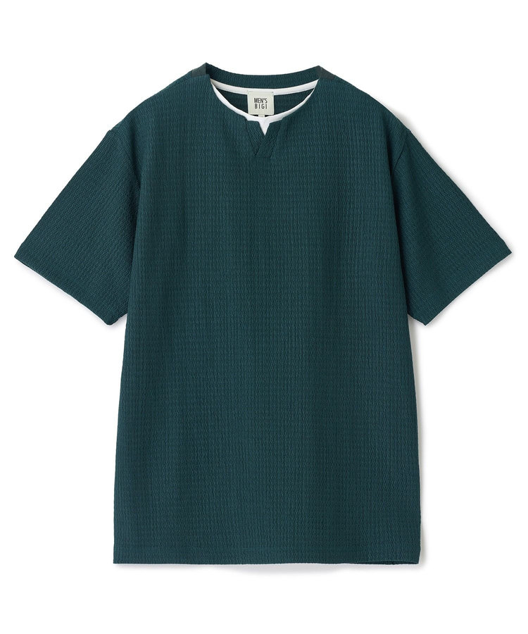 フェイクレイヤードキーネック半袖Tシャツ