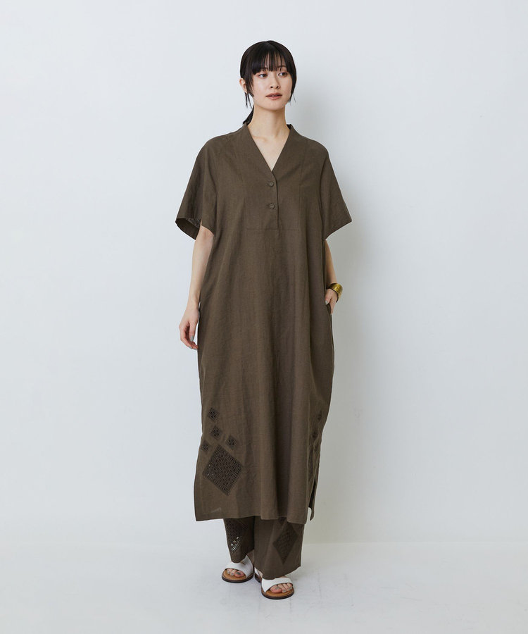 コットンリネンクロス刺繍入りワンピース