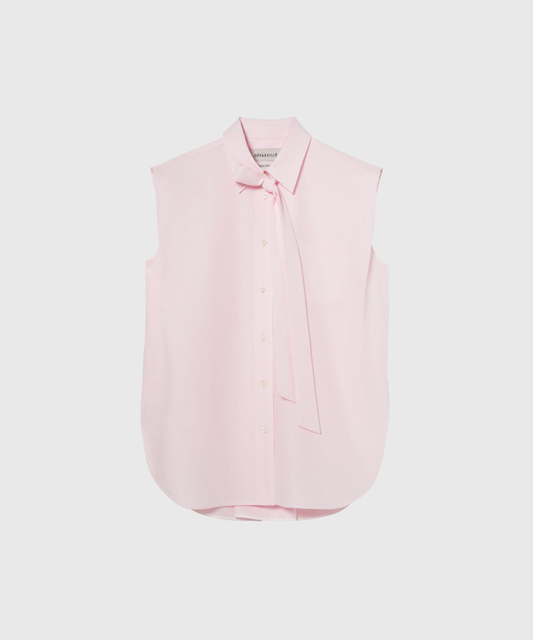 COTTON TWILL SLEEVELESS BOW BLOUSE / コットンツイルスリーブレスボウブラウス