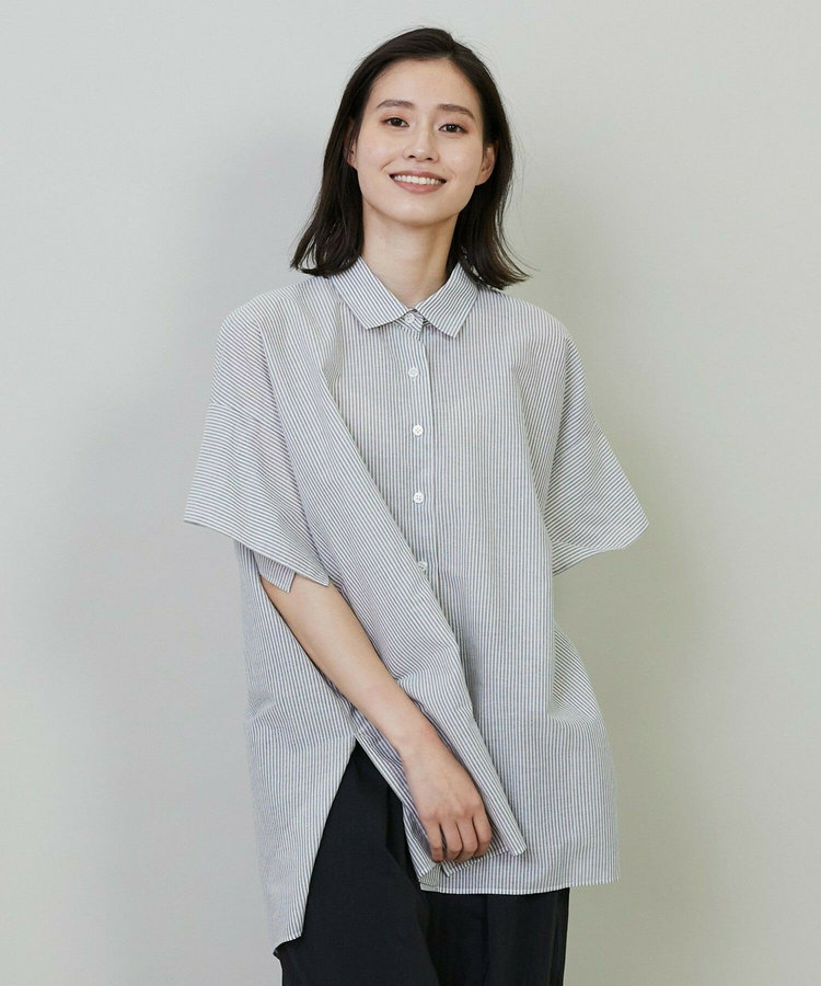 綿和紙ボイルストライプシャツ