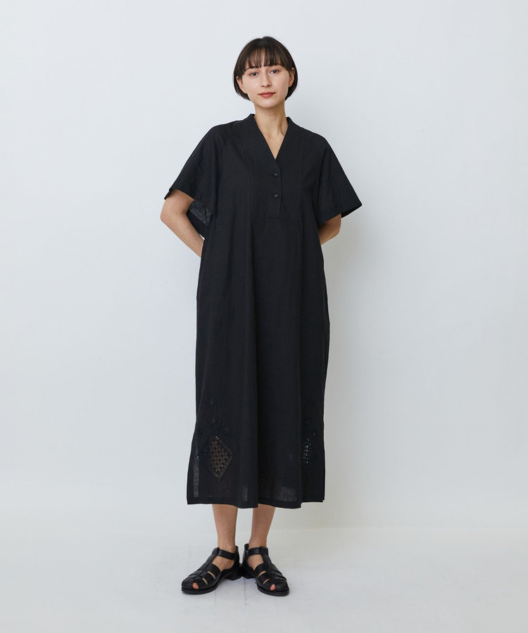 コットンリネンクロス刺繍入りワンピース