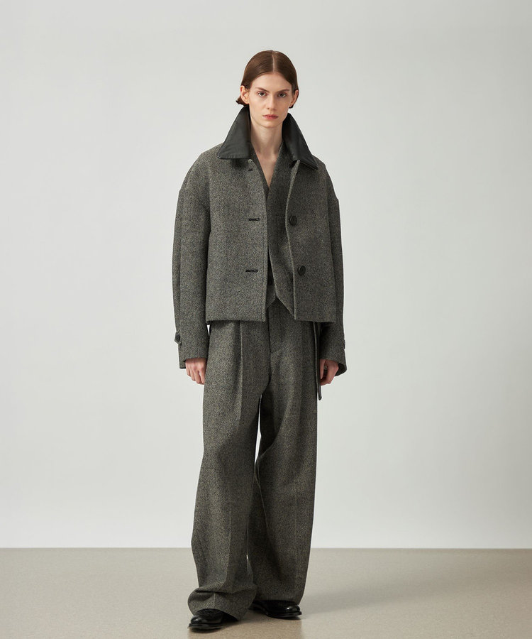 WOOL SLUB LEATHER COLLAR BLOUSON / ウールスラブレザーカラーブルゾン