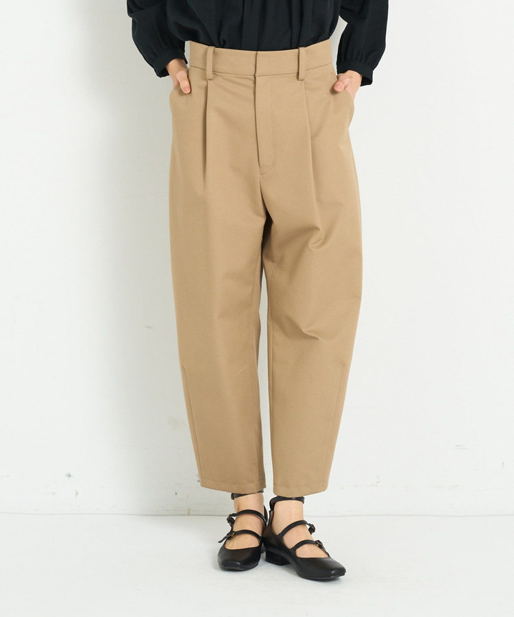 コットンエステルワンタックテーパードパンツ