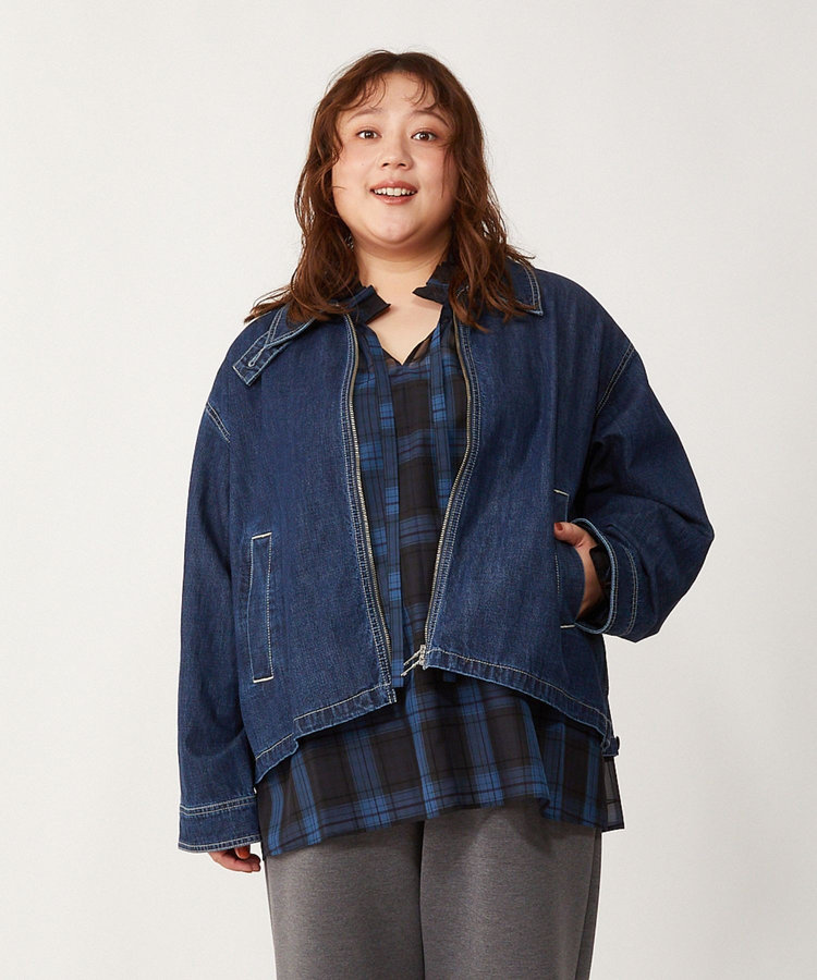 【大きいサイズ】feerique カラーデニムジップブルゾン