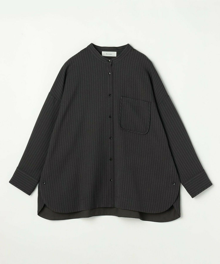 【大きいサイズ】feerique ウールライクストライプオーバーサイズシャツ
