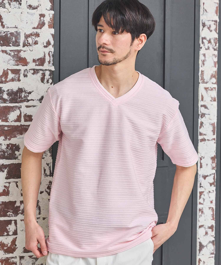 タックジャガードVネックTシャツ