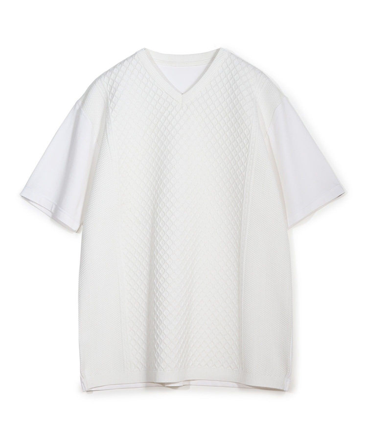 サマーニットコンビVネック半袖Tシャツ
