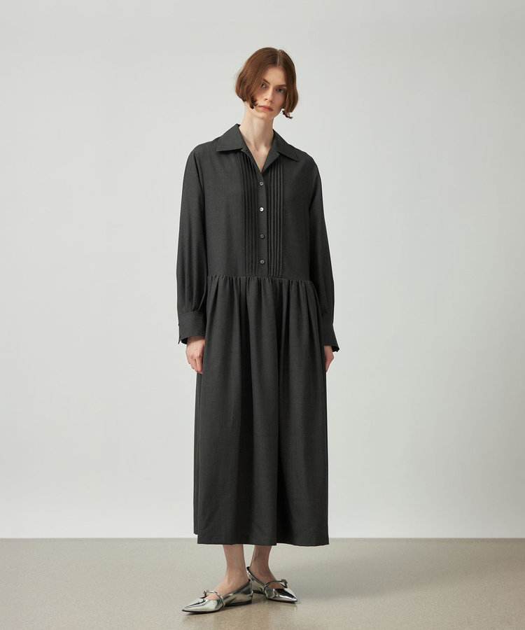 WOOL PINTUCK SHIRT DRESS / ウールピンタックシャツドレス