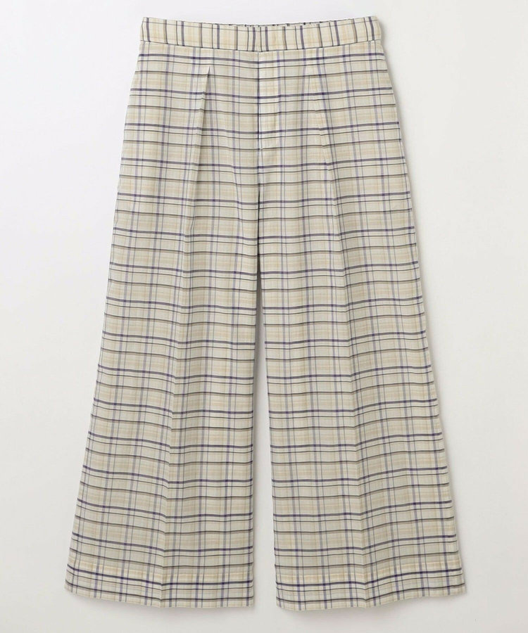 【大きいサイズ】コットンシルクチェックセンタープレスワイドパンツ［セットアップ可能］