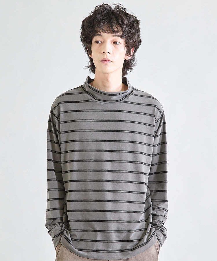 フェードジャガードボーダー モックネックTシャツ