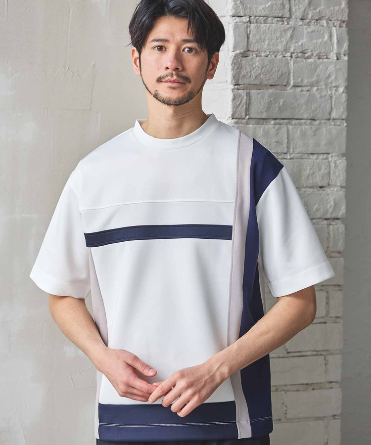 ポンチ×梨地Wフェイス切替Tシャツ