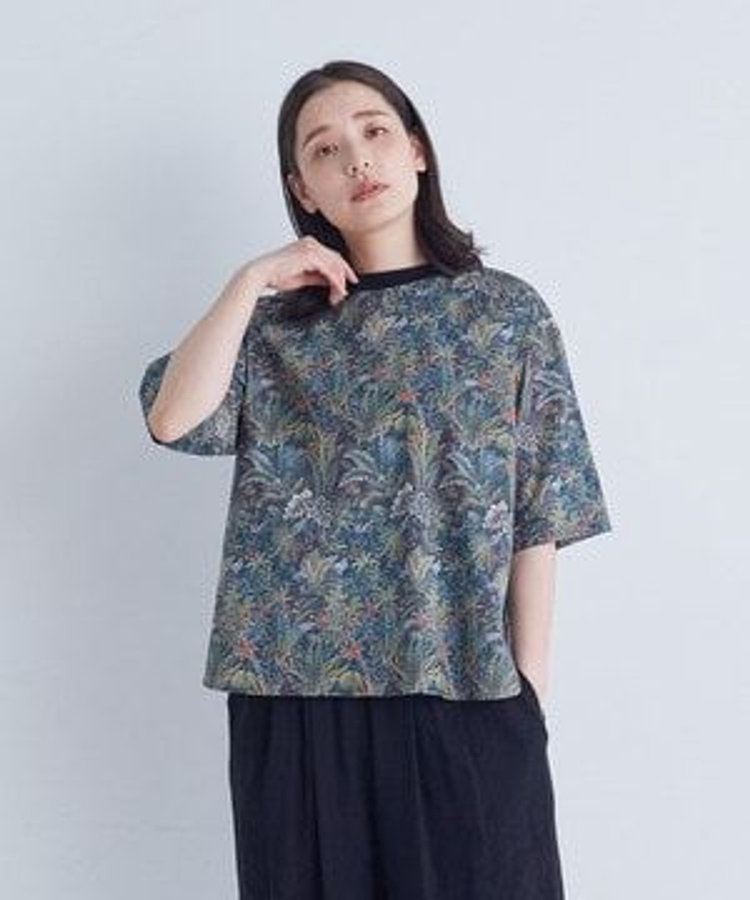 リバティプリントリブ付きブラウス