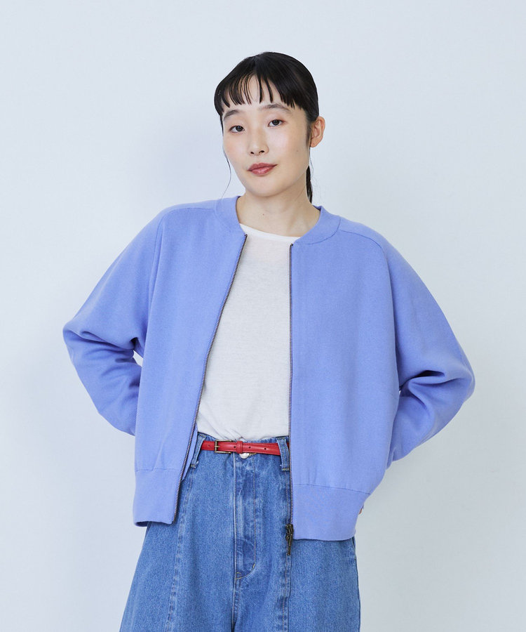 コットン接結編みニットブルゾン