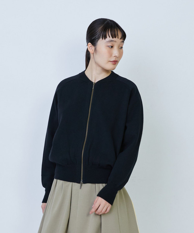 コットン接結編みニットブルゾン