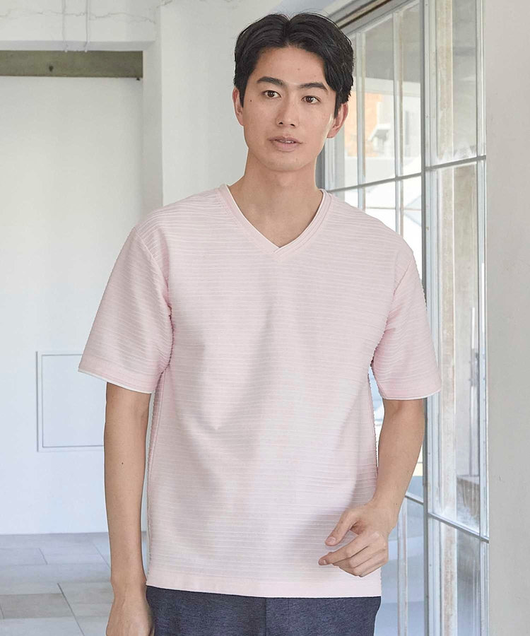 タックジャガードVネックTシャツ