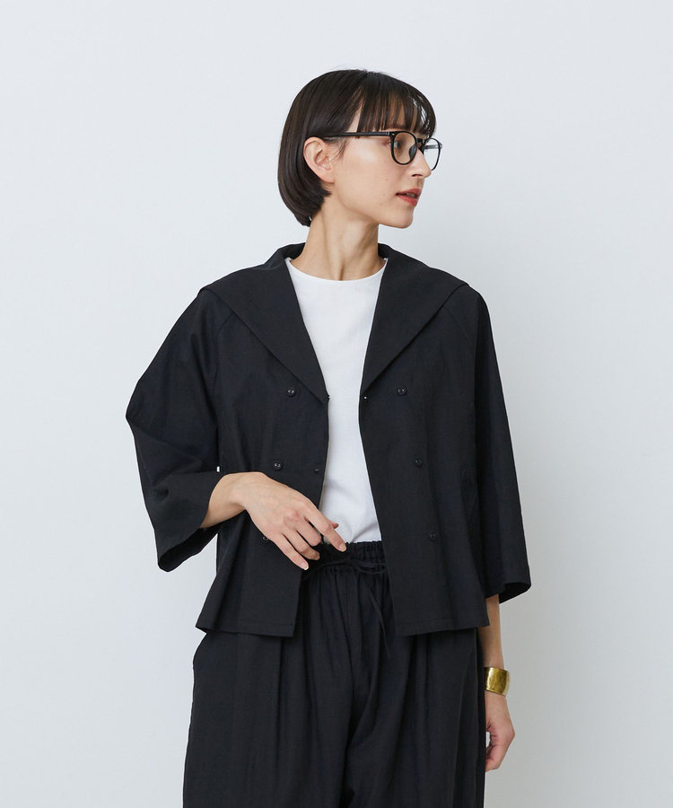 コットンリネンクロス刺繍入りセーラーカラーブラウス