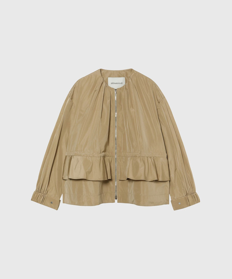 TAFFETA GATHER NO COLLAR JACKET / タフタギャザーノーカラージャケット