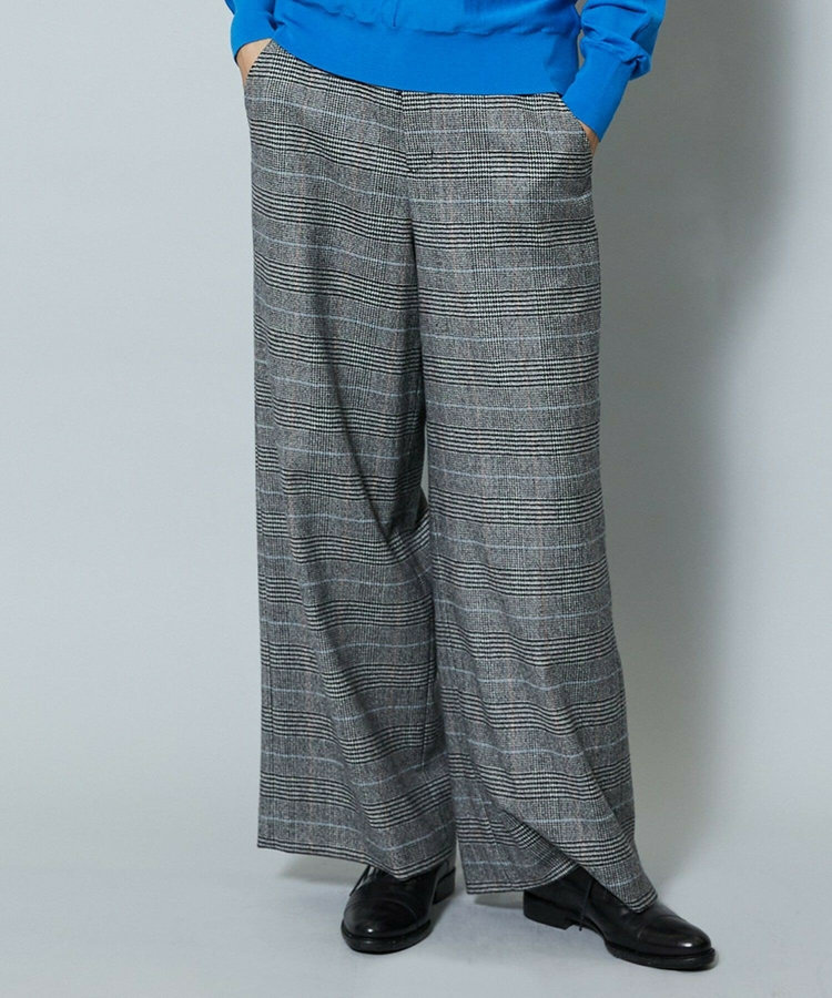 ウールカシミヤグレンチェックワイドパンツ