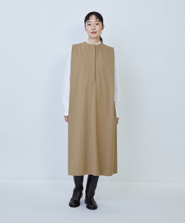 ウール混ギャバスリーブレスワンピース