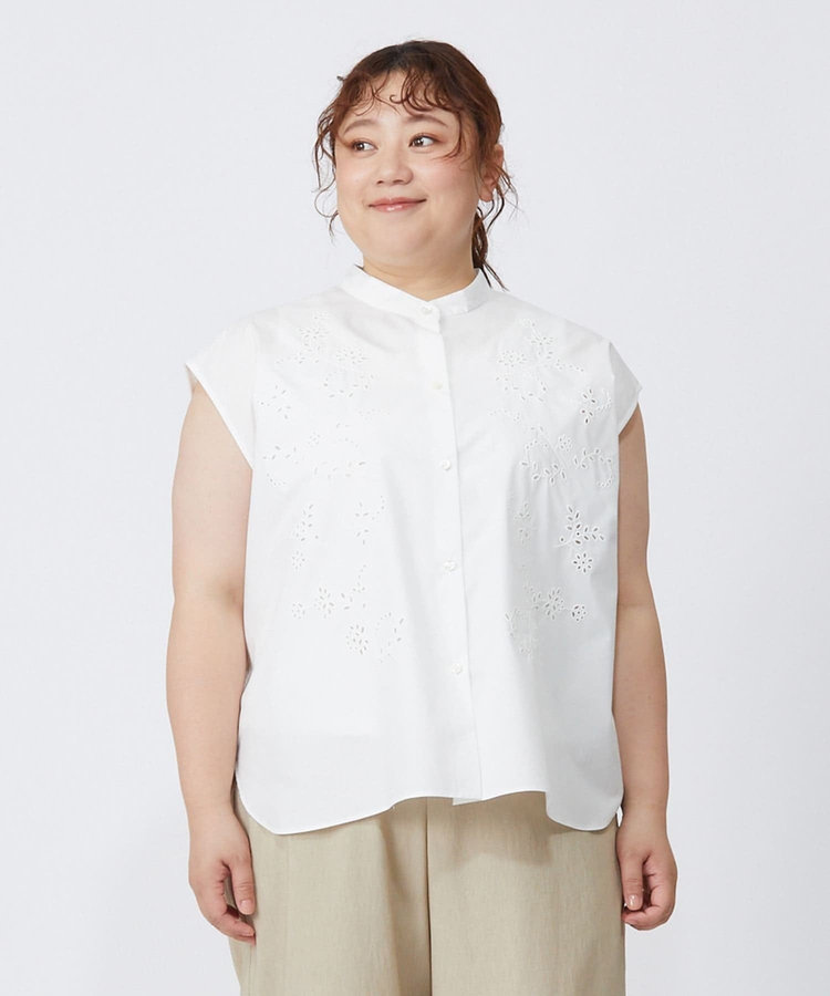 【大きいサイズ】feerique カットワークレースフレンチスリーブブラウス