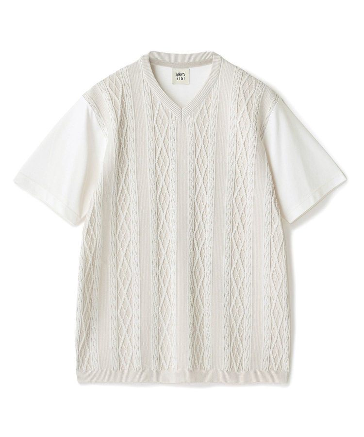 アラン調 ニットコンビTシャツ