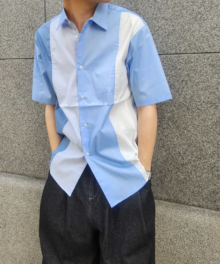 配色切替レギュラーカラー半袖シャツ