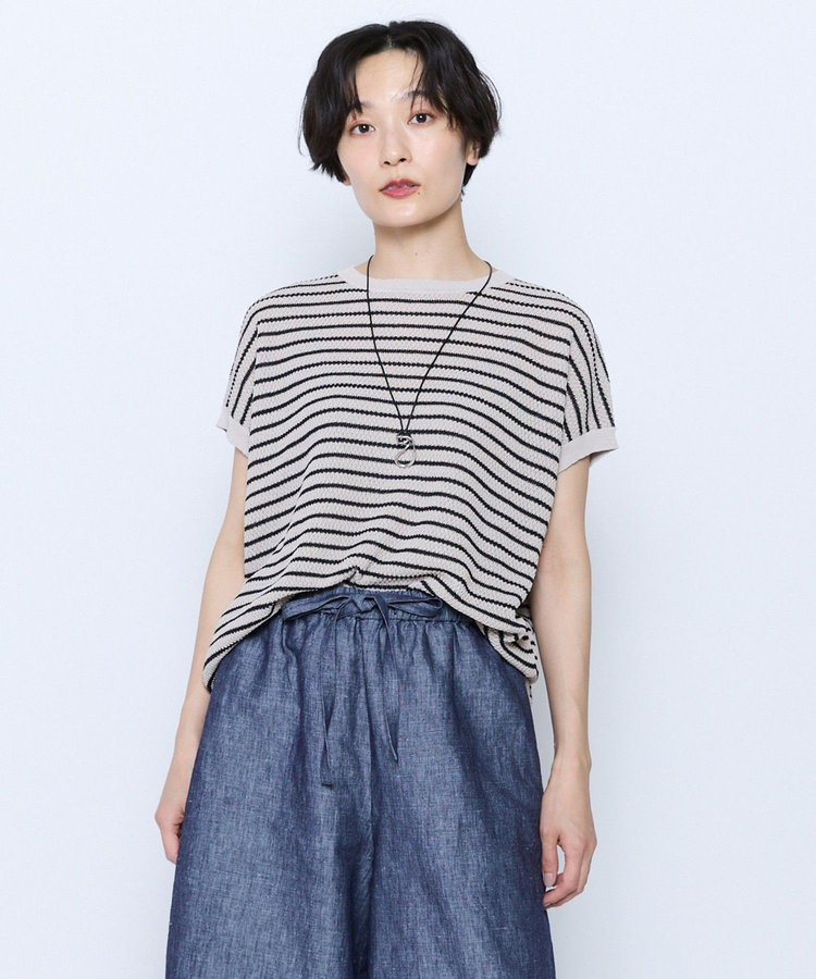 feerique ボーダーフレンチスリーブニット