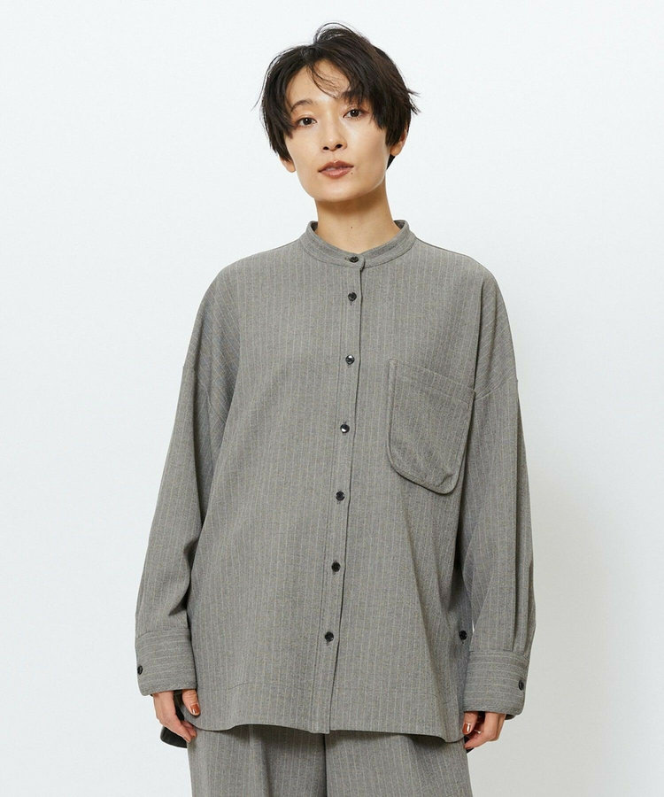 feerique ウールライクストライプオーバーサイズシャツ