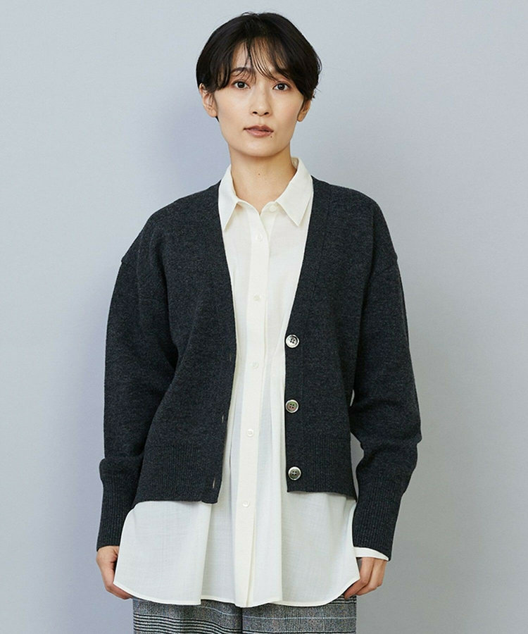 WOOLEN×AMOSSA Vネック配色カーディガン