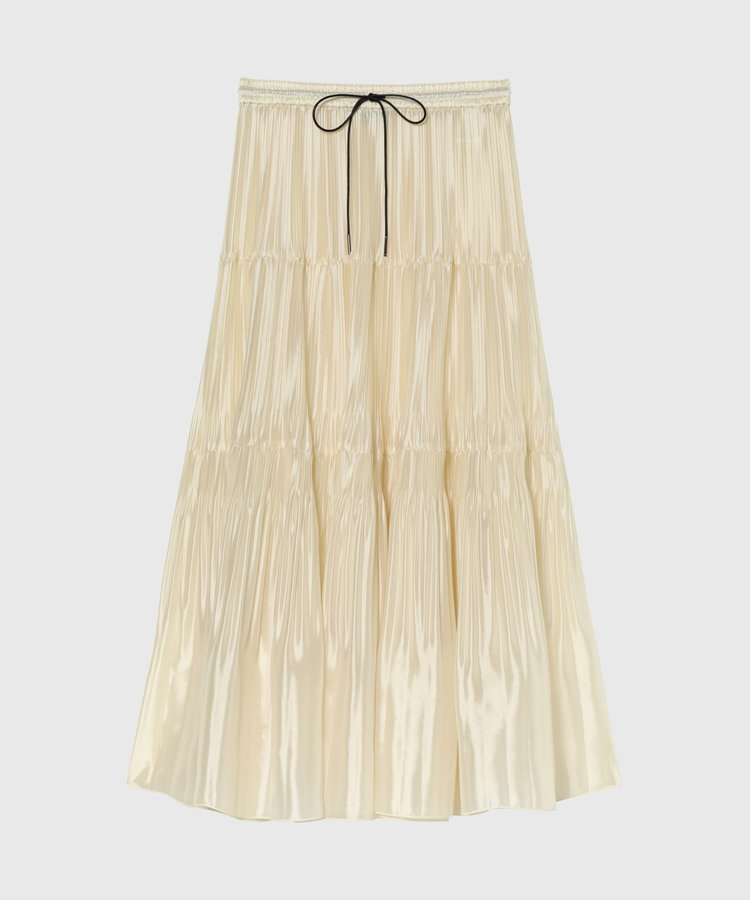 SILK POLYESTER TIERED PLEATS SKIRT / シルクポリエステルティアードプリーツスカート