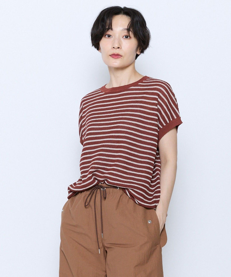 feerique ボーダーフレンチスリーブニット