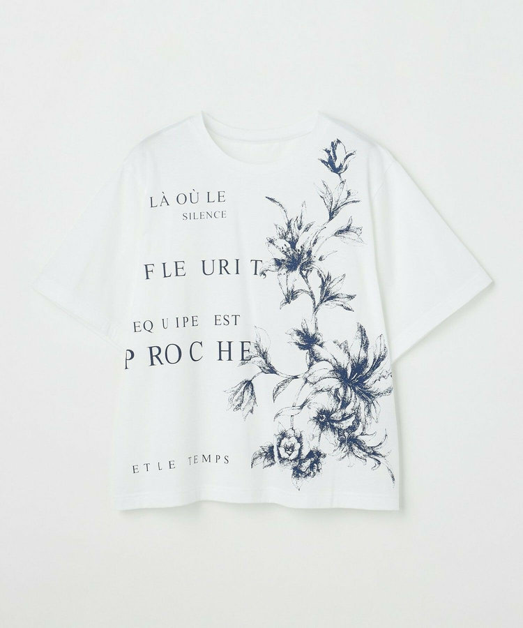 【大きいサイズ】60/2シルケット天竺フラワーロゴプリントTシャツ