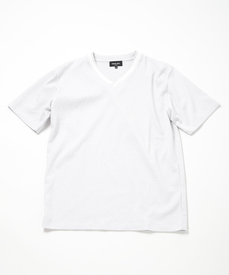 膨れジャカードVネックTシャツ