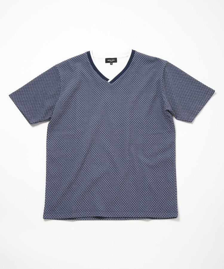 膨れジャカードVネックTシャツ