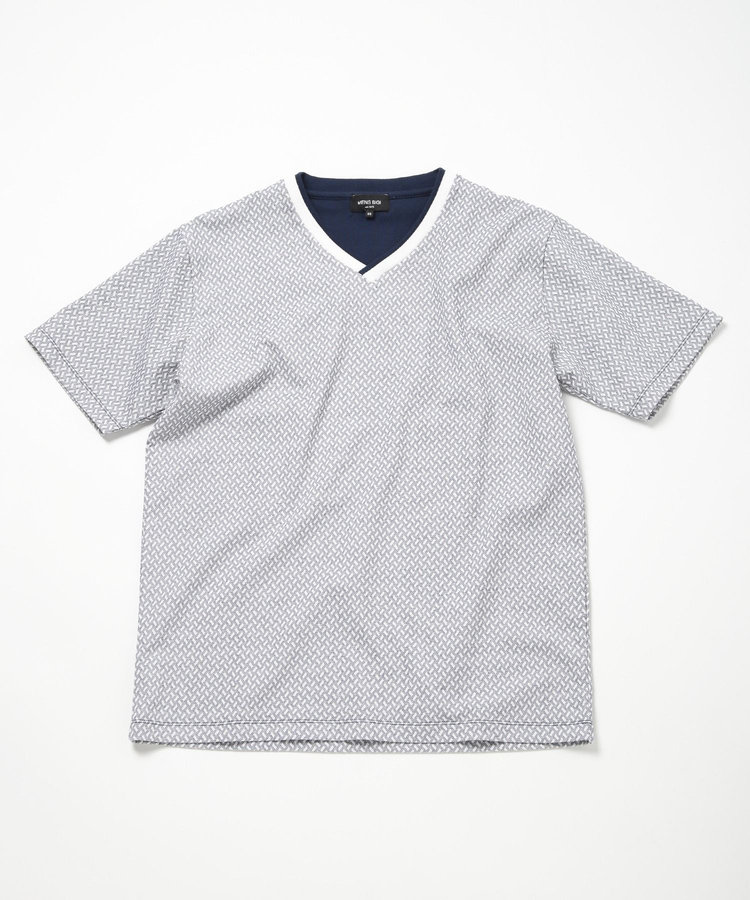 膨れジャカードVネックTシャツ