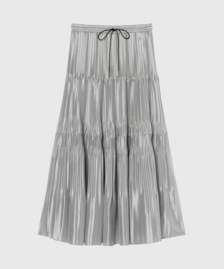 SILK POLYESTER TIERED PLEATS SKIRT / シルクポリエステルティアードプリーツスカート