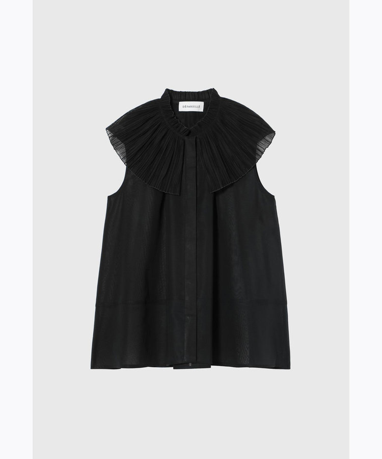VOILE PLEATS COLLAR NO SLEEVE BLOUSE / ボイルプリーツカラーノースリーブブラウス