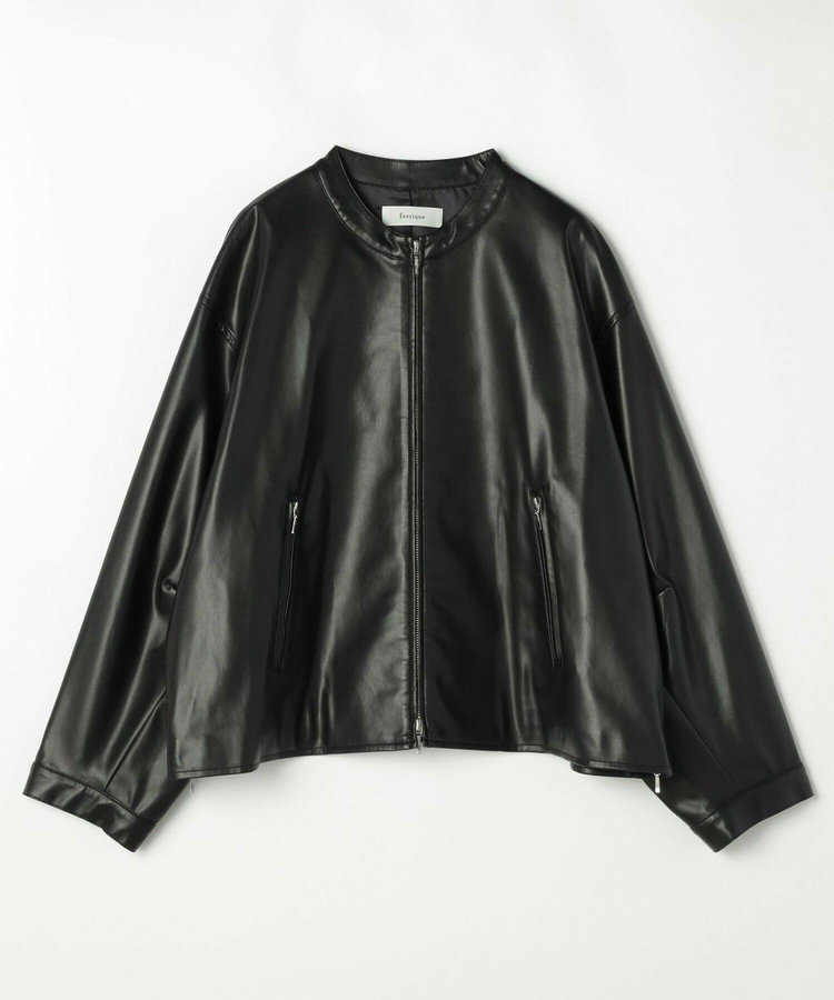 【大きいサイズ】feerique フェイクレザーストレッチブルゾン