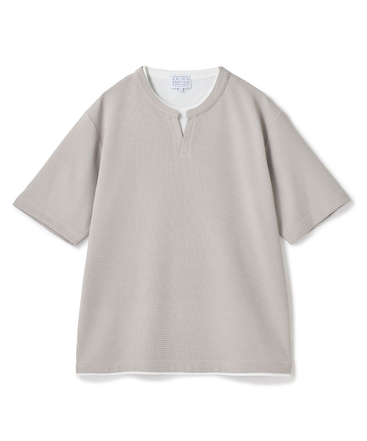 	ミニワッフルキーネックレイヤードTシャツ