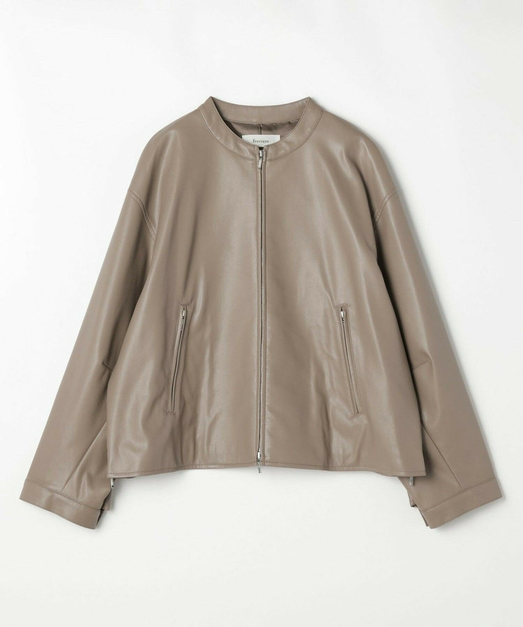 【大きいサイズ】feerique フェイクレザーストレッチブルゾン