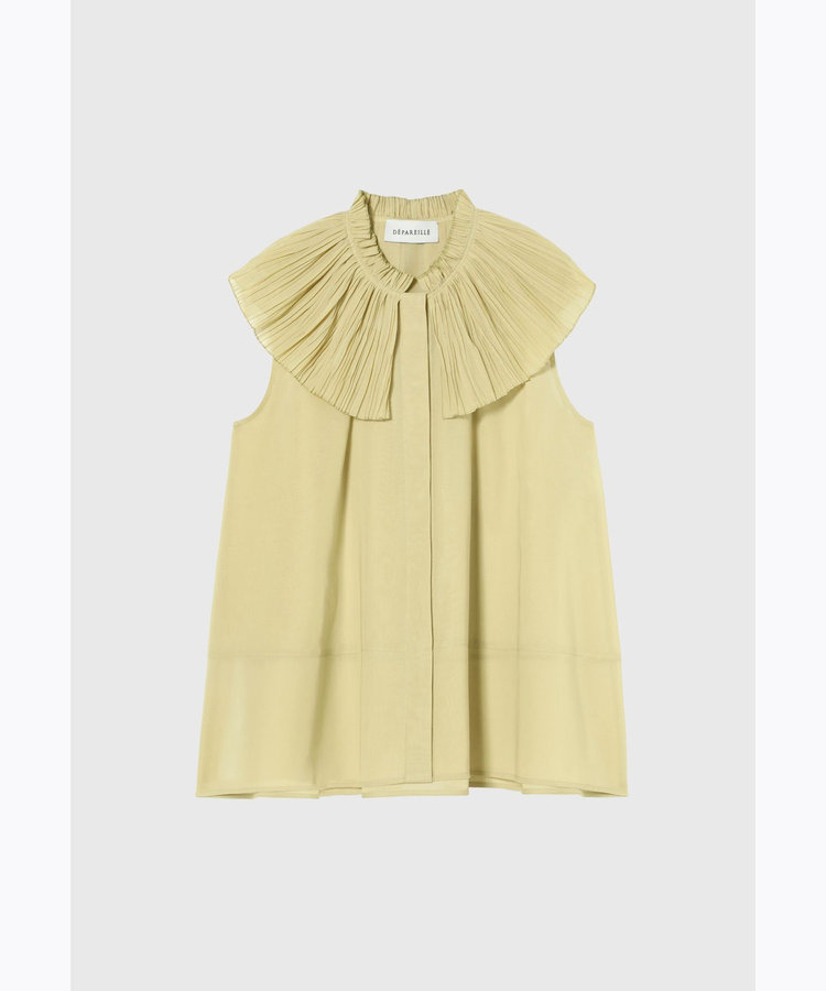 VOILE PLEATS COLLAR NO SLEEVE BLOUSE / ボイルプリーツカラーノースリーブブラウス